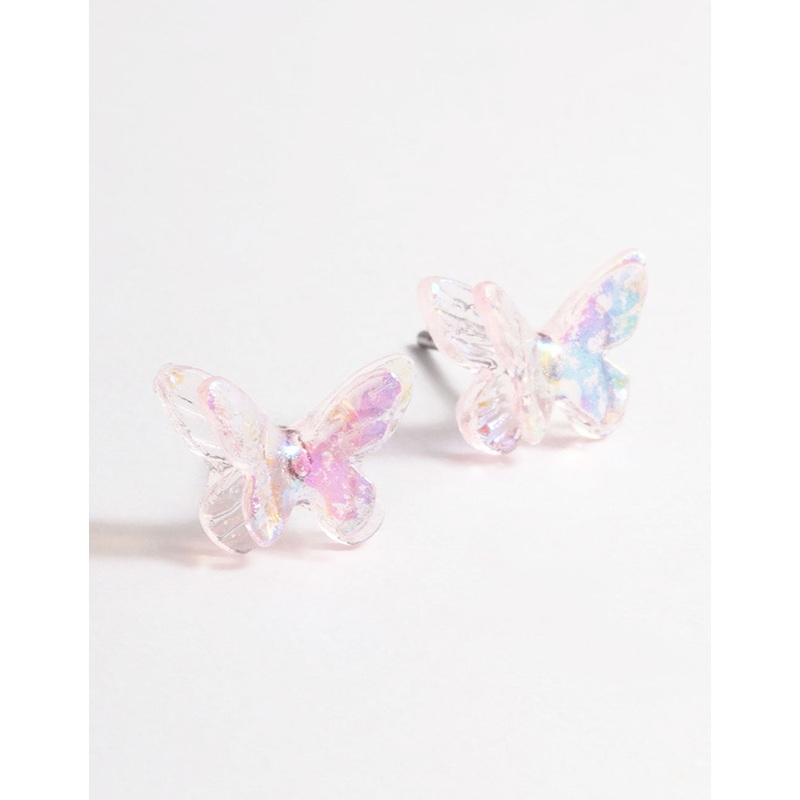 Acrylic Pink Candy Butterfly Stud Earrings