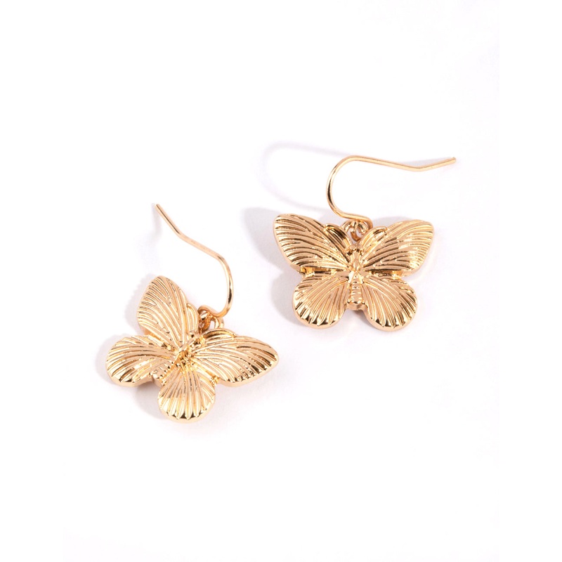Gold Butterfly Drop Earrings