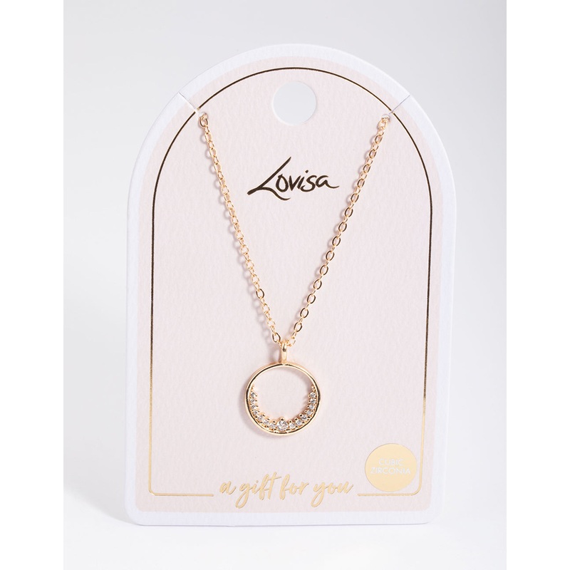 Gold Open Semi Diamante Circle Necklace
