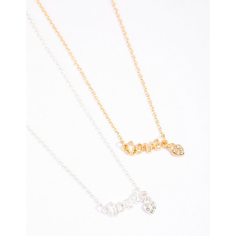Mixed Metal Love Script Necklace Pack