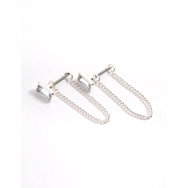 Silver Emerald Chain Front & Back Earrings