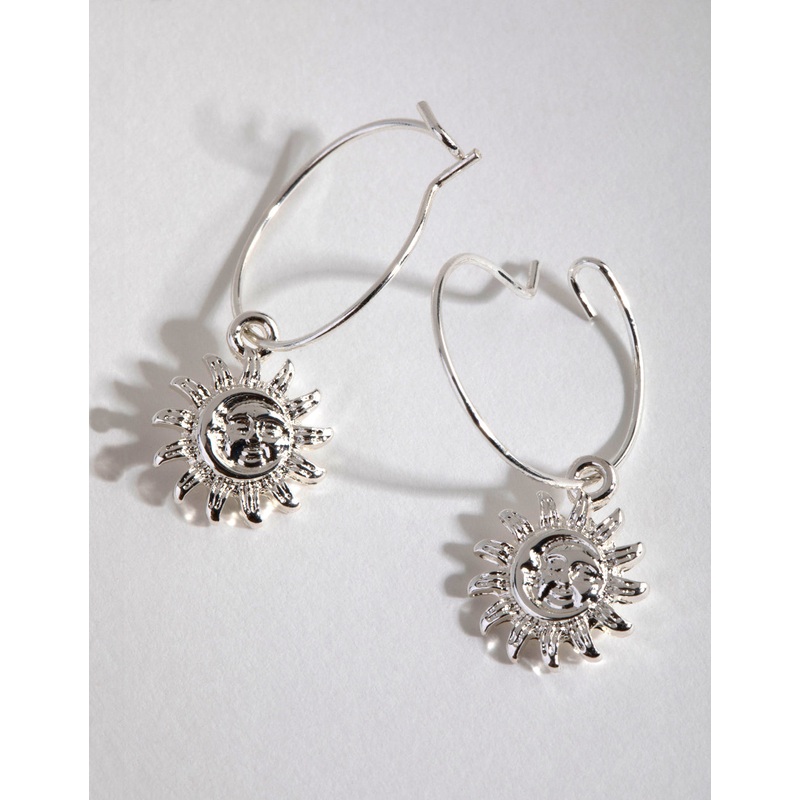 Silver Simple Sun Hoop Earrings