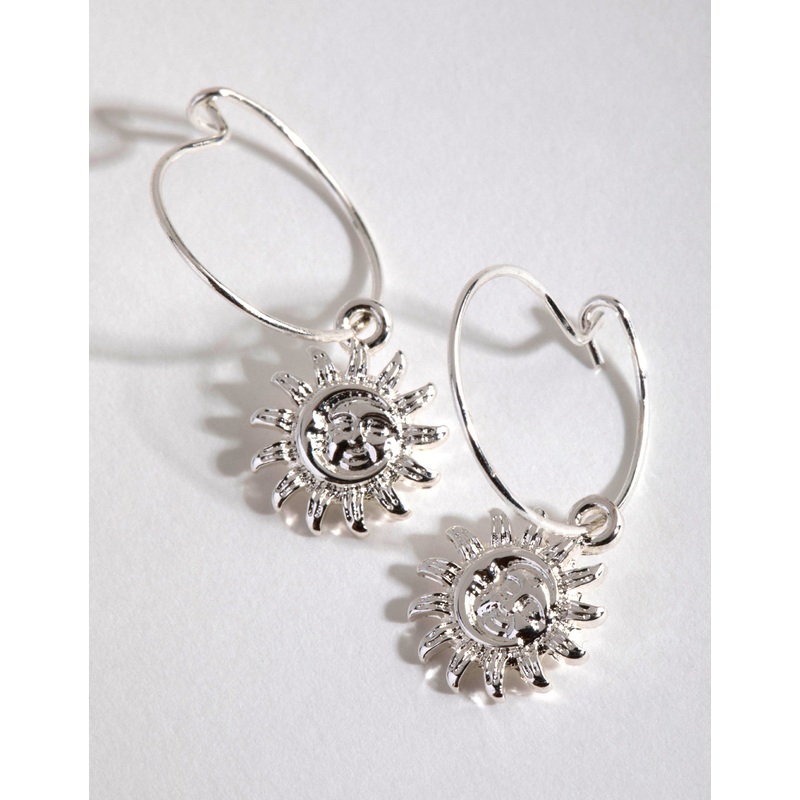 Silver Simple Sun Hoop Earrings