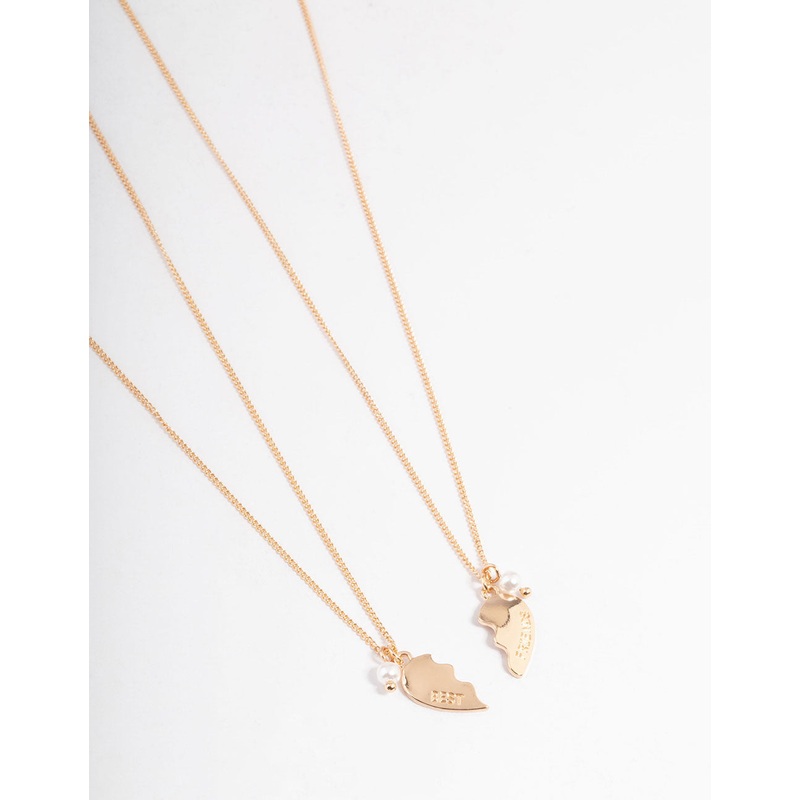Gold Best Friend Pearl Heart Necklace Pack