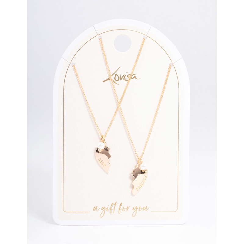 Gold Best Friend Pearl Heart Necklace Pack