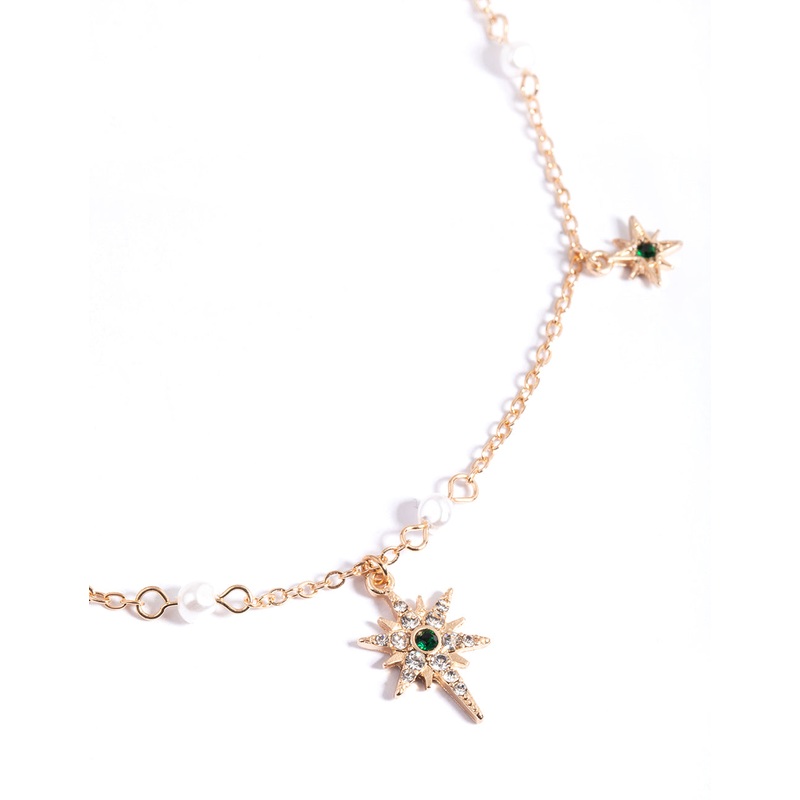 Gold Celestial & Pearl Satin Necklace
