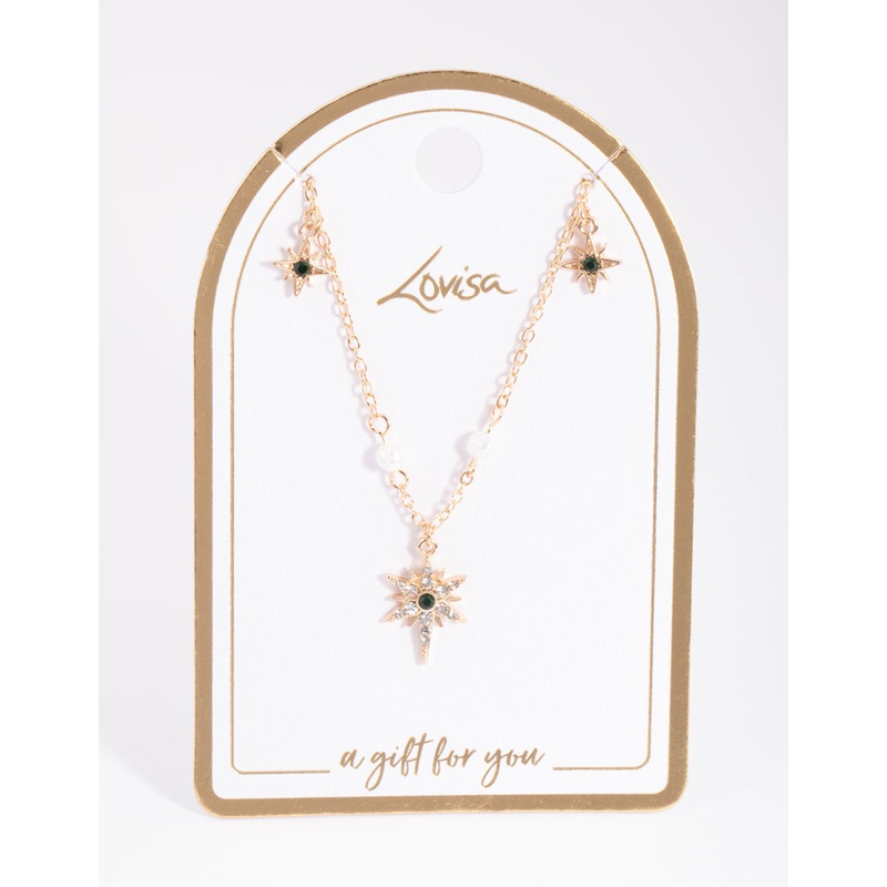 Gold Celestial & Pearl Satin Necklace