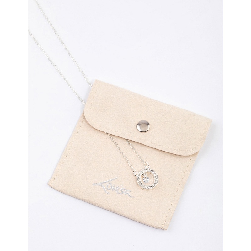 Silver Diamante Drop Open Circle Necklace & Polishing Set