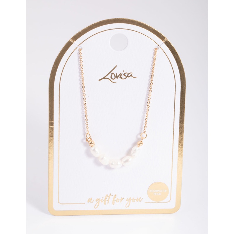 Gold Five Freshwater Pearl Simple Necklace