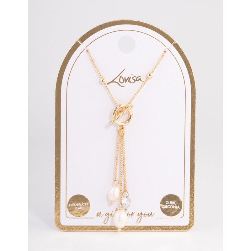 Gold Freshwater Pearl T&O Station Necklace