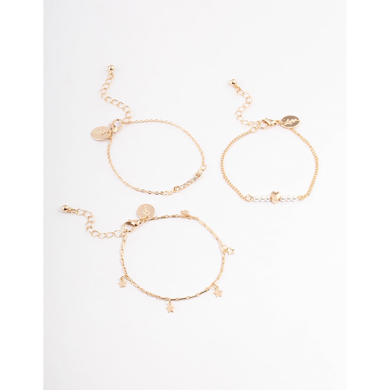 Gold Heart Dainty Bracelet Pack