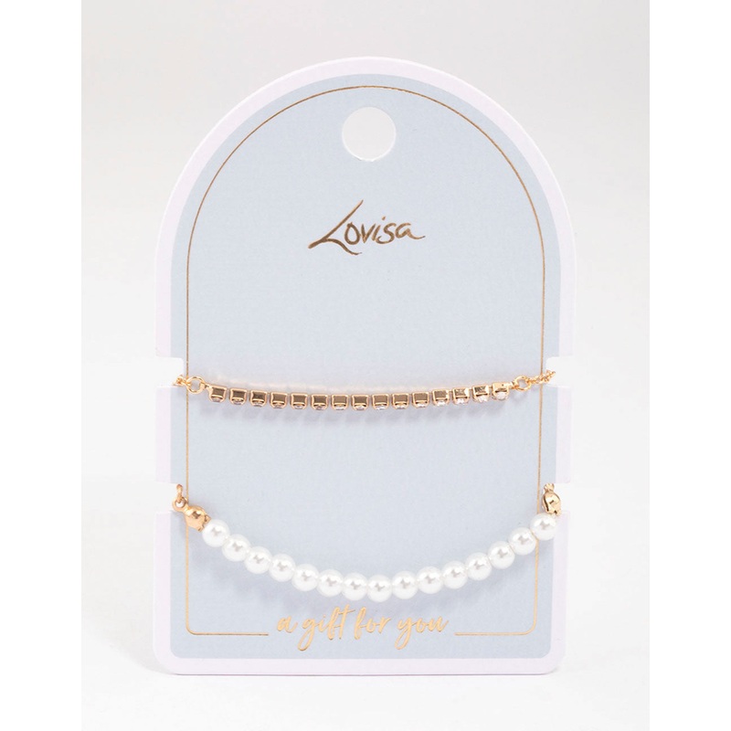 Gold Pearl & Cup Chain Chain Bracelet Pack