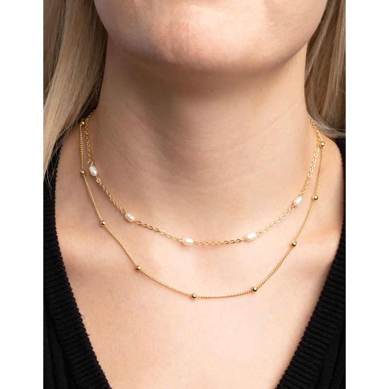 Gold Plated Freshwater Pearl Layered Necklace
