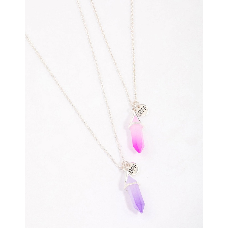 Silver Pink & Purple Crystal Necklace Pack