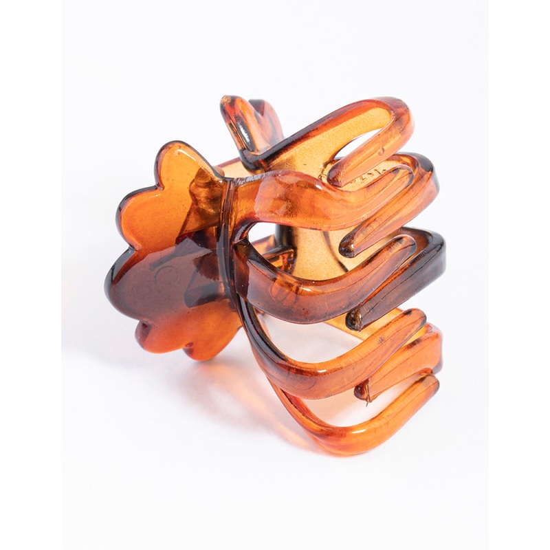 Brown Four Prong Scallop Claw Clip