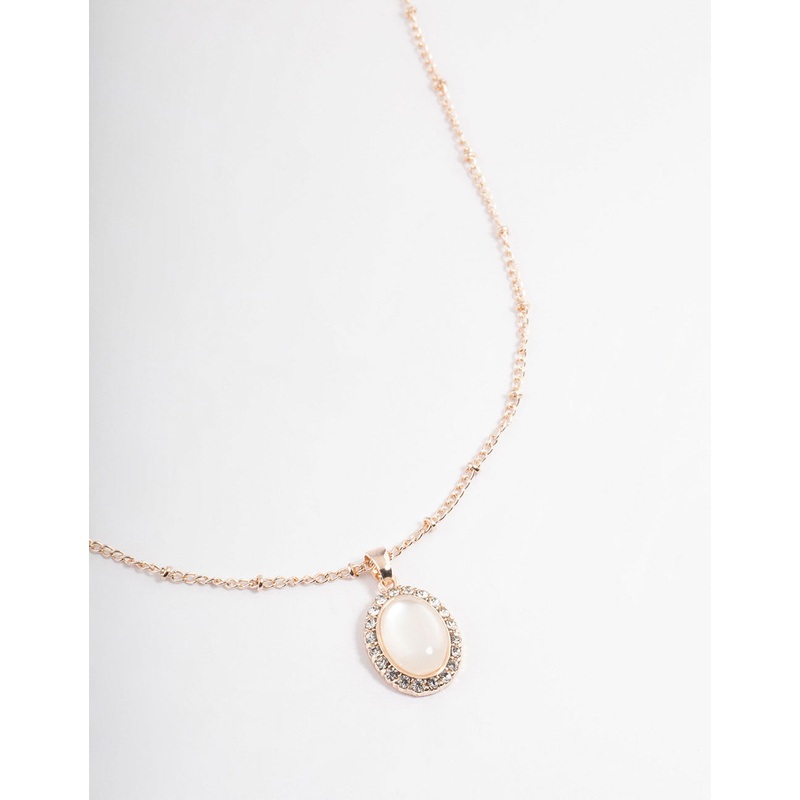 Rose Gold Station Oval Stone Necklace