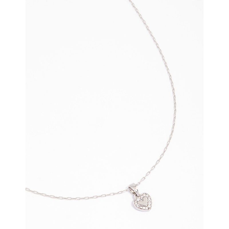 Silver Diamante Mini Heart Pendant Necklace