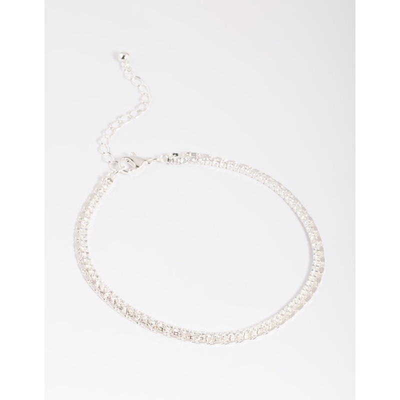 Silver Plated Brass  Cubic Zirconia Anklet