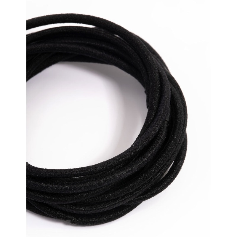 Black Fabric Basic Thin Hair Ties 12-Pack