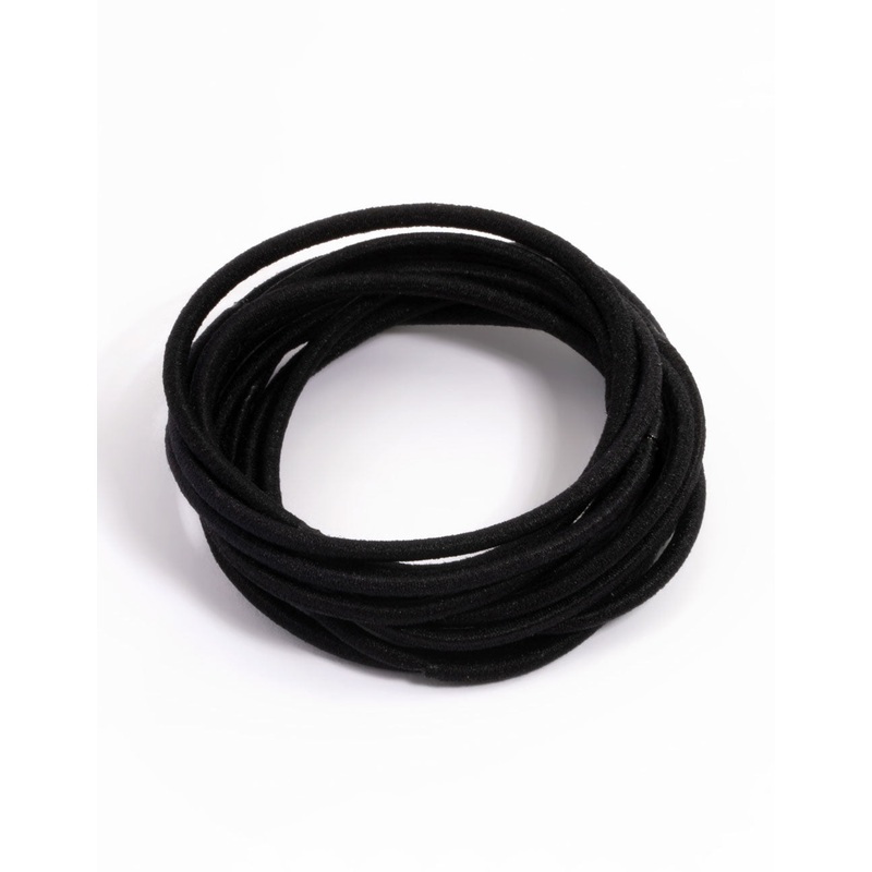 Black Fabric Basic Thin Hair Ties 12-Pack
