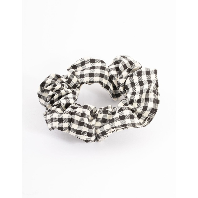 Black Fabric Checkered Scrunchie