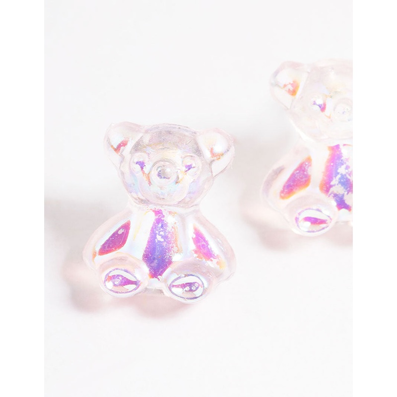 Acrylic Pink Candy Bear Stud Earrings
