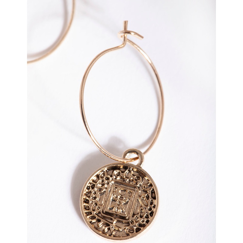 Antique Gold Bohemian Disc Hoop Earrings