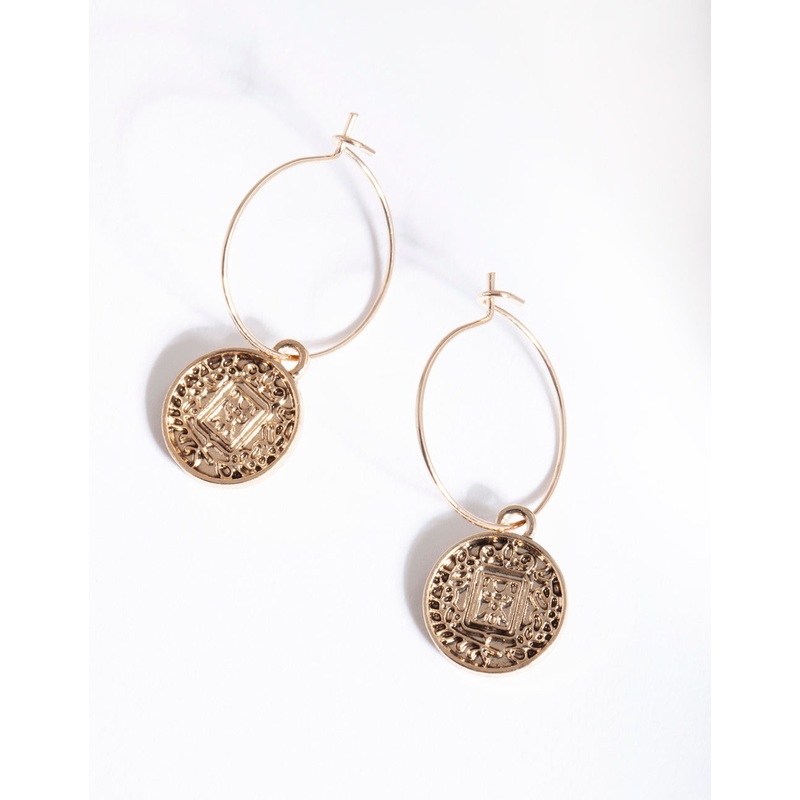 Antique Gold Bohemian Disc Hoop Earrings
