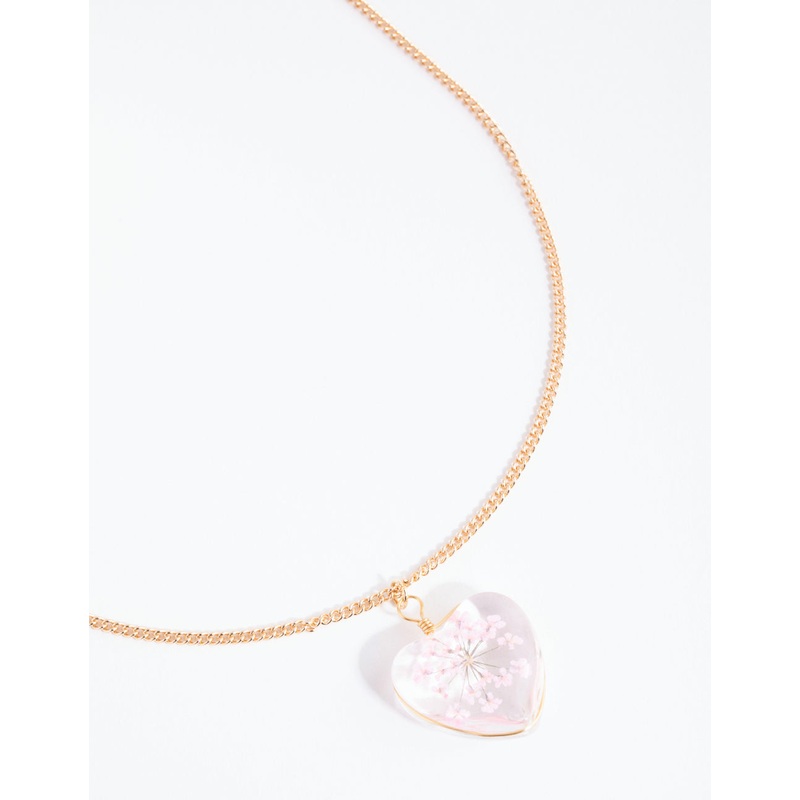 Pink Cluster Flower Heart Bead Necklace
