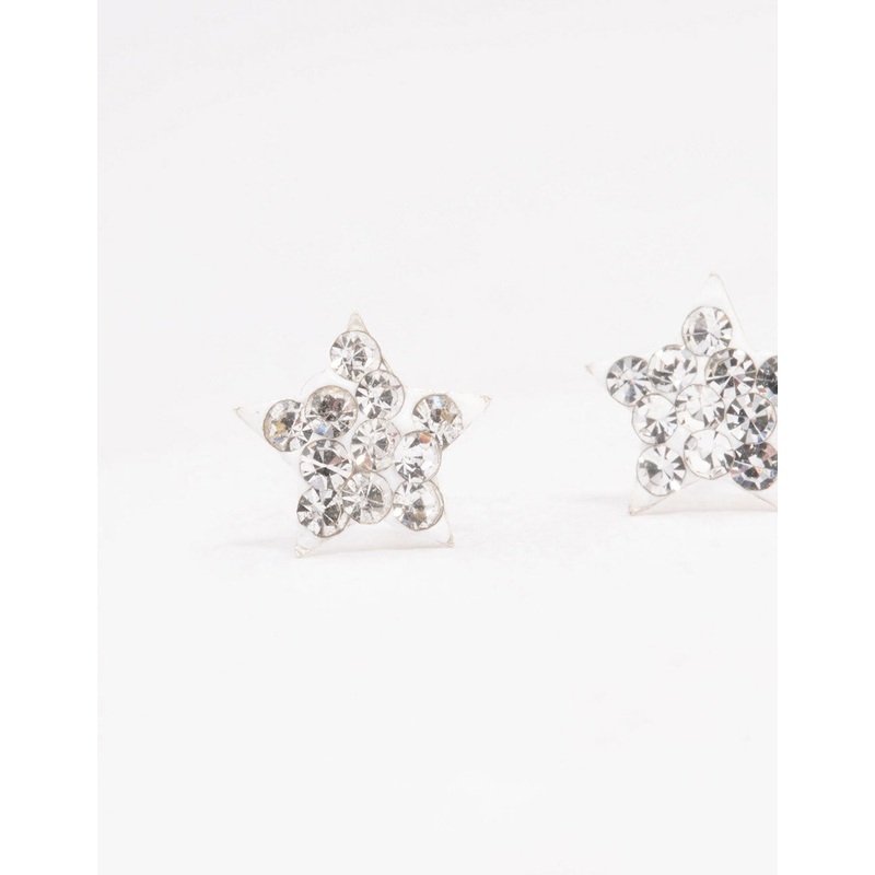 Sterling Silver Pave Star Stud Earrings
