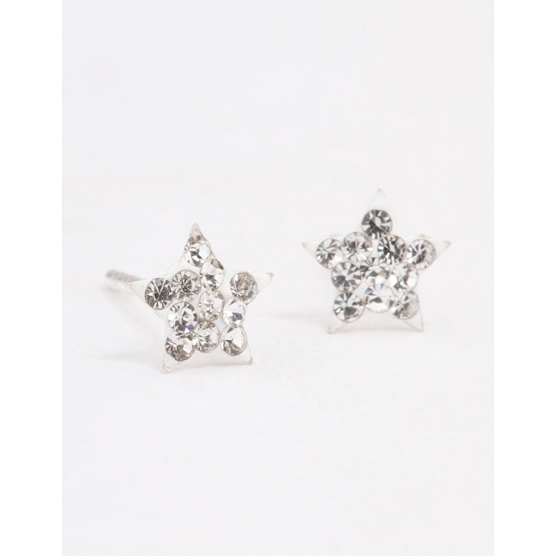 Sterling Silver Pave Star Stud Earrings