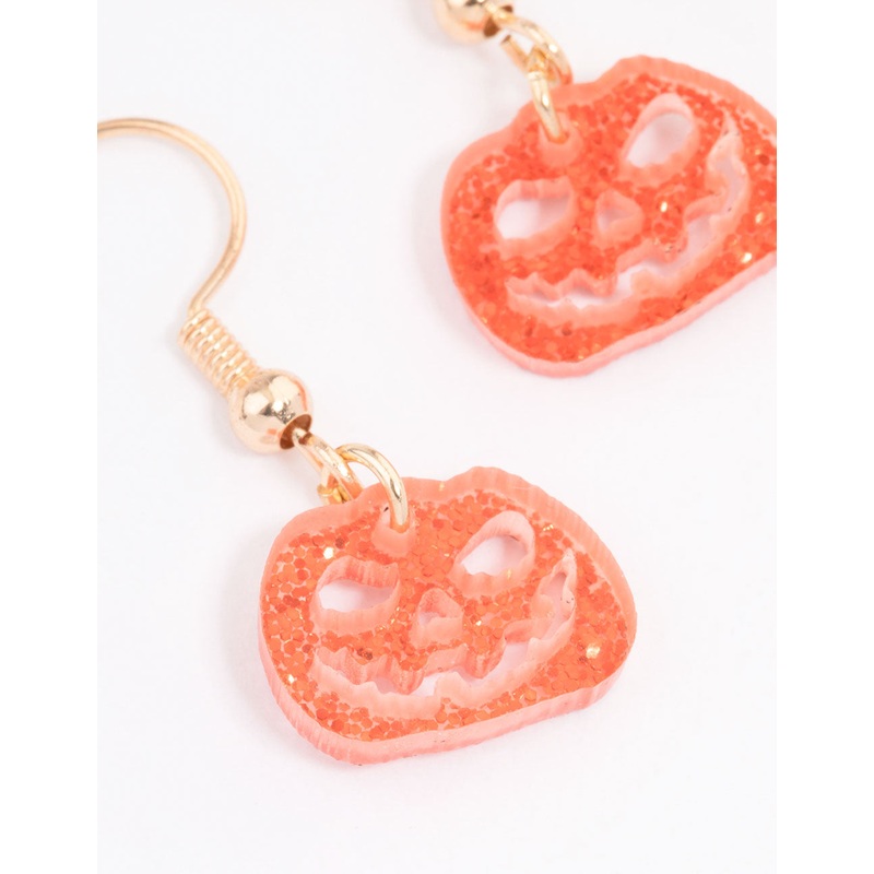 Gold Angry Pumpkin Drop Earrings