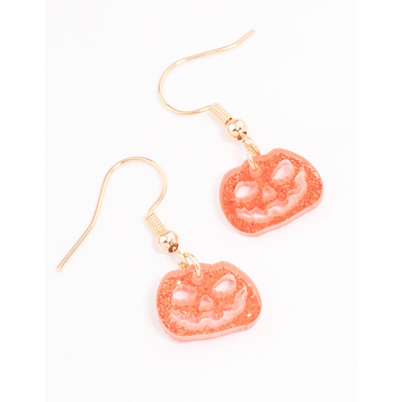Gold Angry Pumpkin Drop Earrings