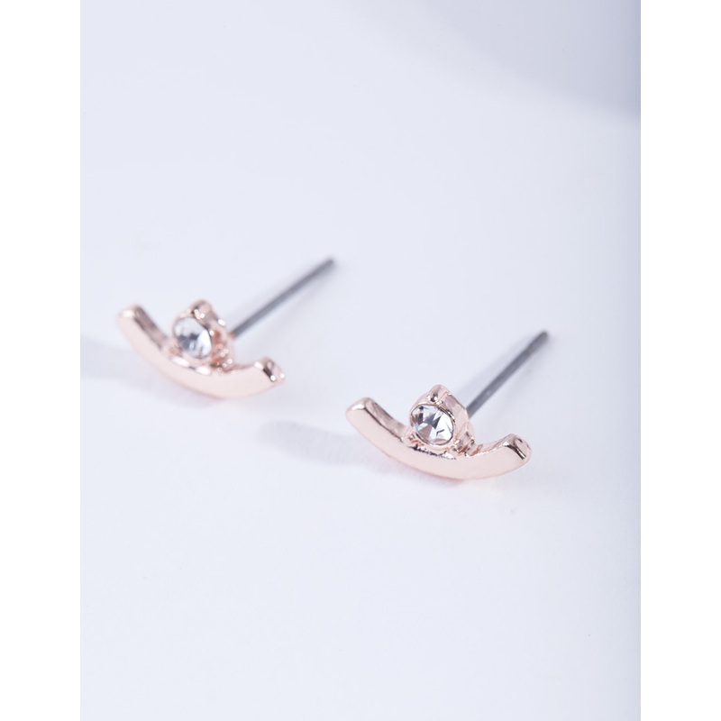 Rose Gold Curved Diamante Stud Earrings