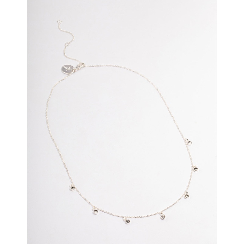 Silver Plated Classic Diamante Droplet Necklace