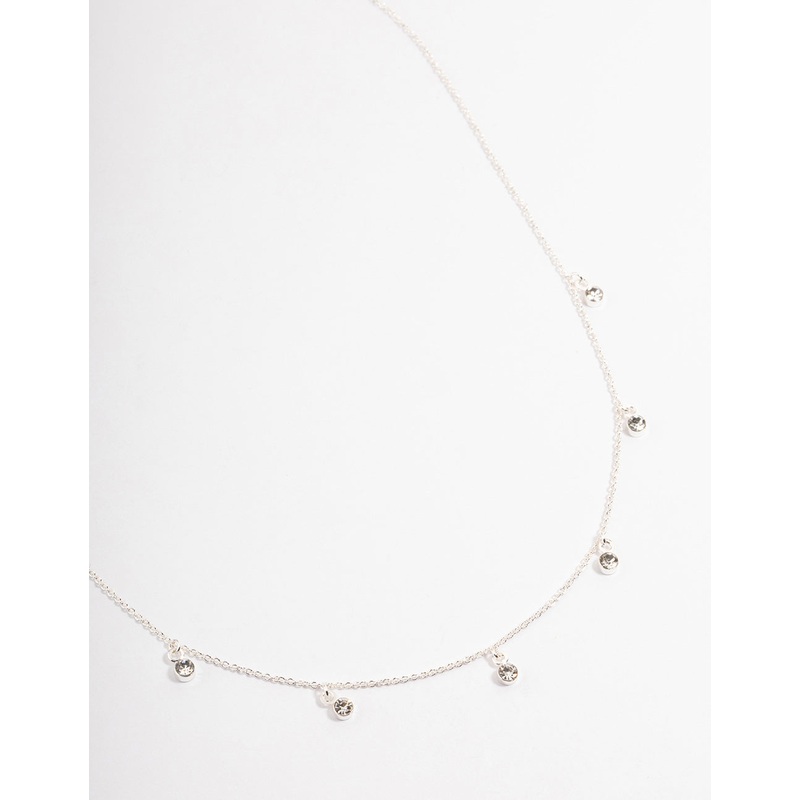 Silver Plated Classic Diamante Droplet Necklace