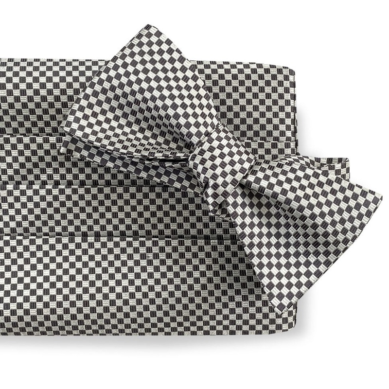 Check Formal: Cummerbund Set – Silver/White