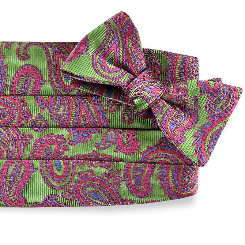 Paisley: Cummerbund Set – Green/Pink