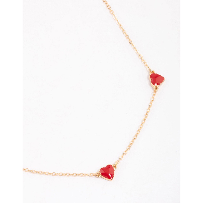Gold Enamel Heart Station Short Necklace