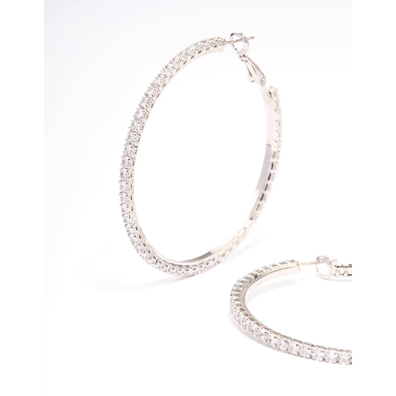 Silver  Fine Minimal Cubic Zirconia Hoop Earrings