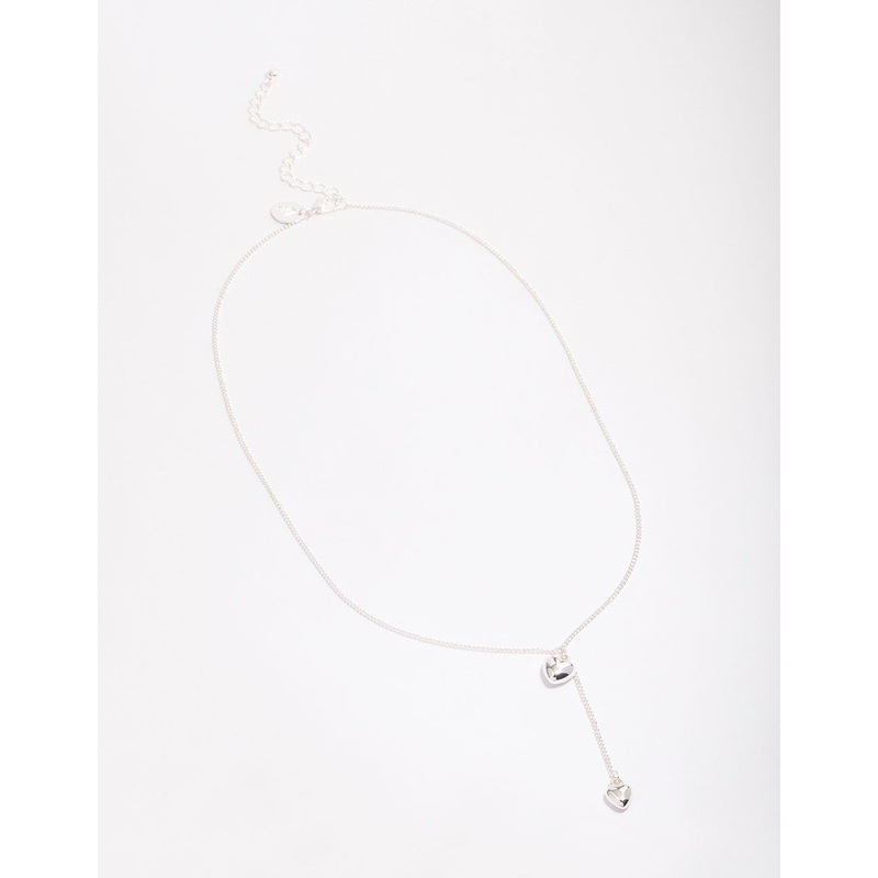 Silver Puffy Heart Drop Necklace