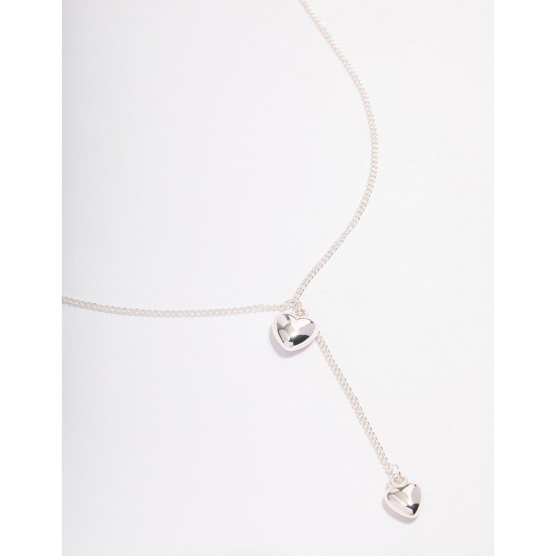 Silver Puffy Heart Drop Necklace