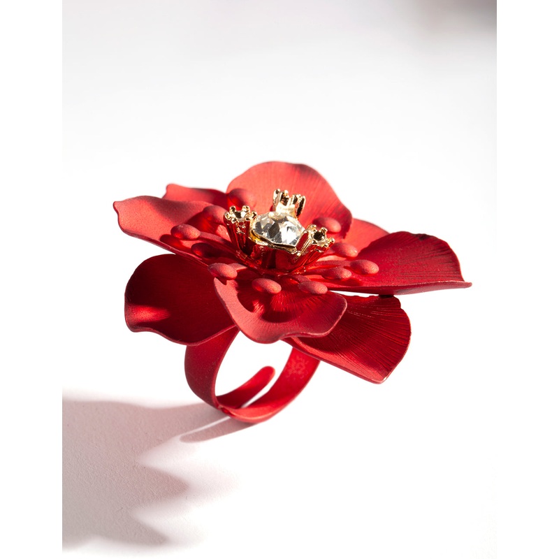 Coated Metal Art Deco 3D Flower Ring
