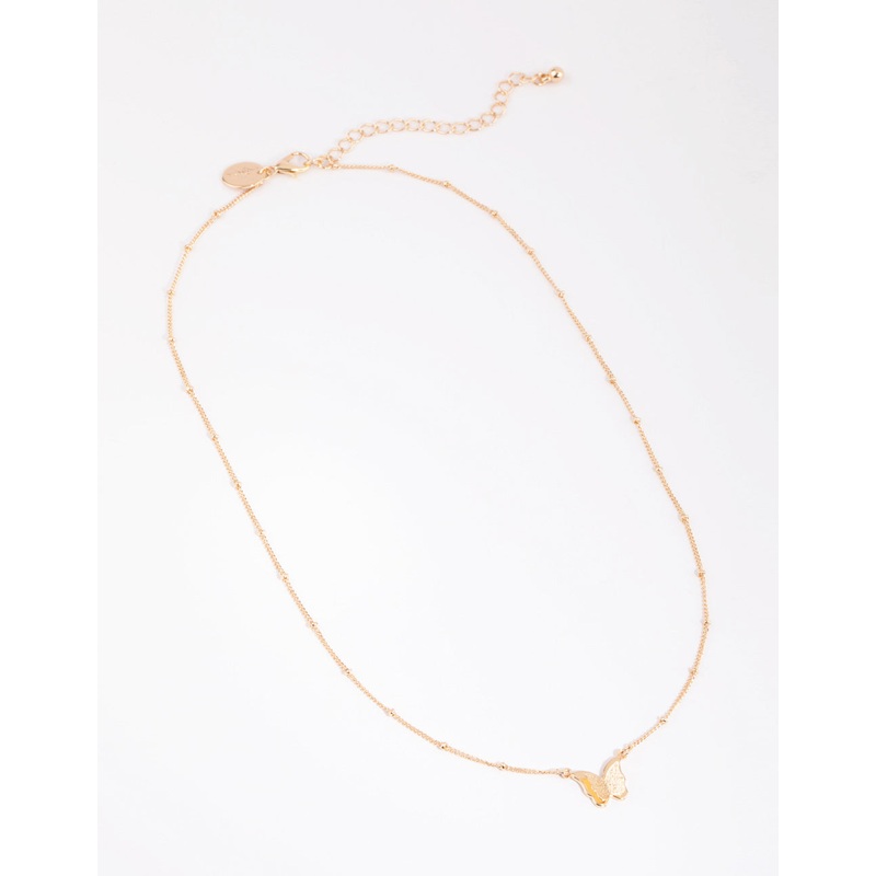 Gold Ball & Chain Butterfly Necklace