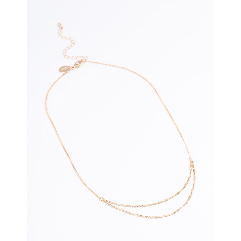 Gold Clamped Cable Double Necklace