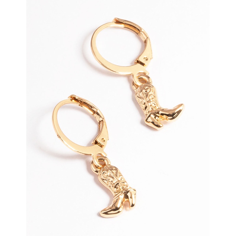 Gold Cowboy Boot Huggie Earrings
