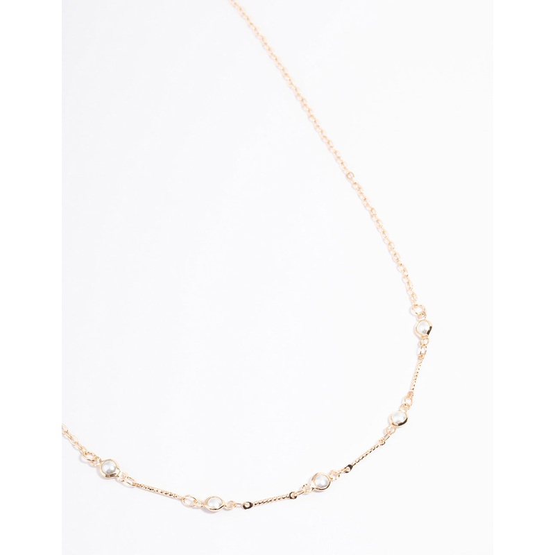 Gold Encased Pearl Station Necklace