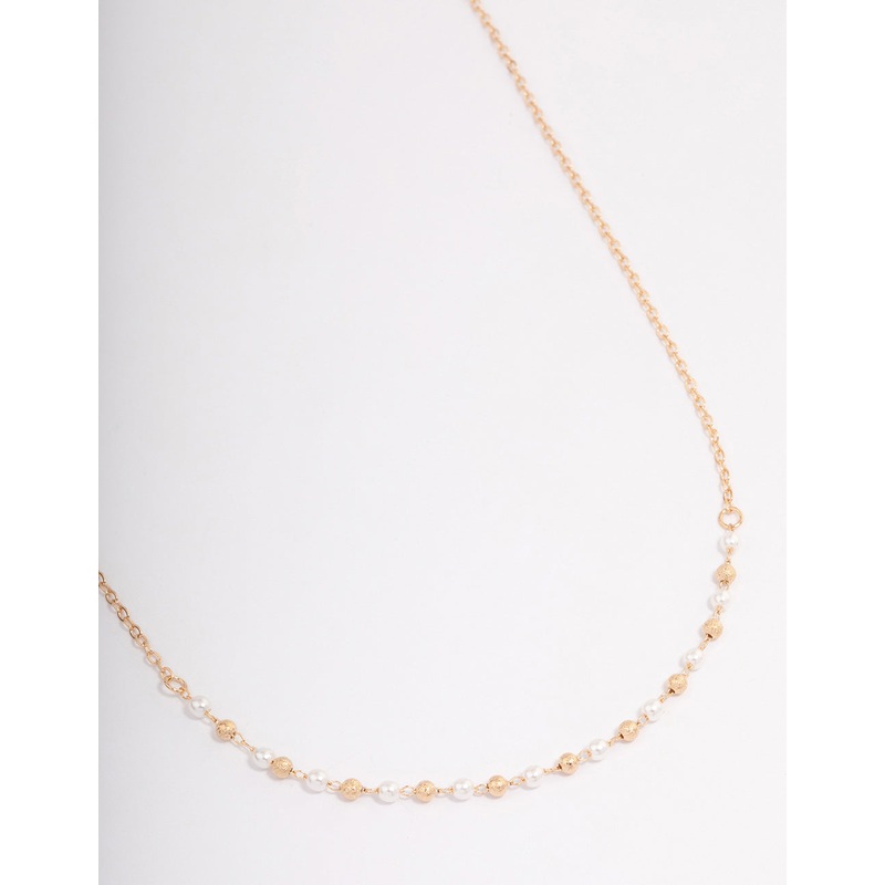 Gold Pearl & Gold Ball Necklace