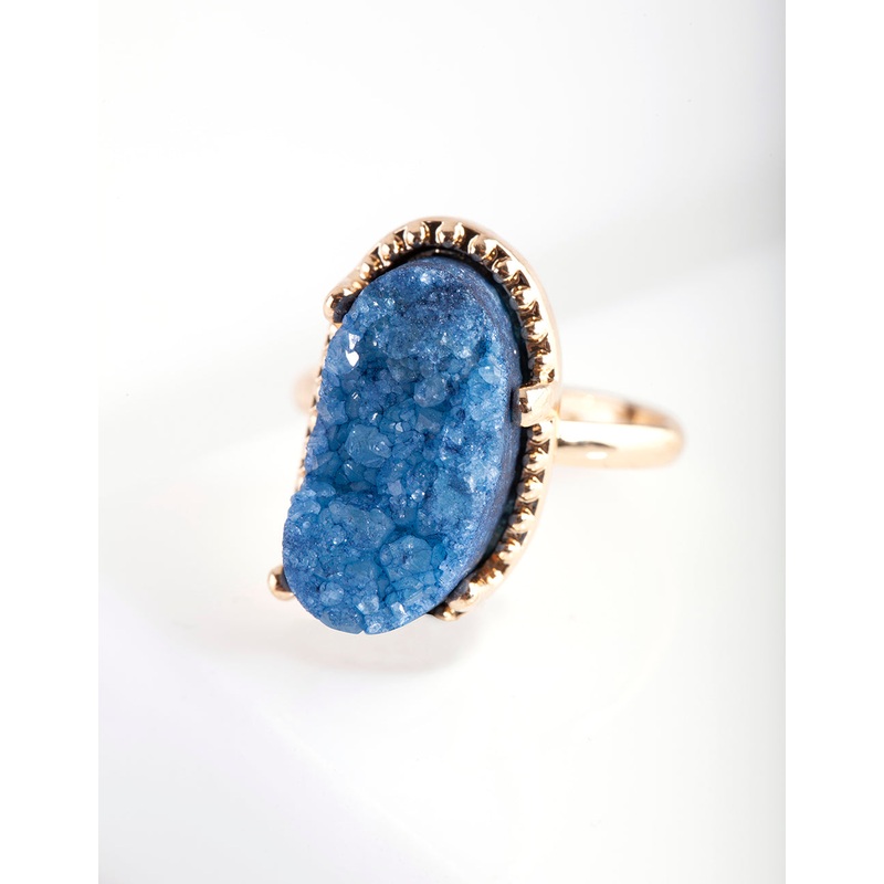 Gold Textured Blue Stone Ring