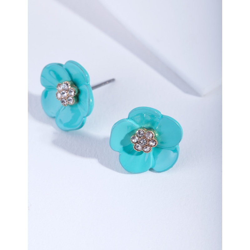 Teal Flower Diamante Stud Earrings